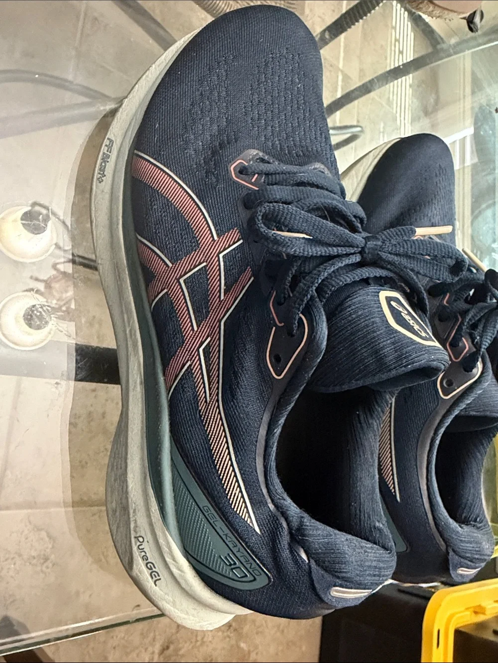 Asics Women’s Gel Kayano 30 Navy Athletic Running Shoes with Pink Accents